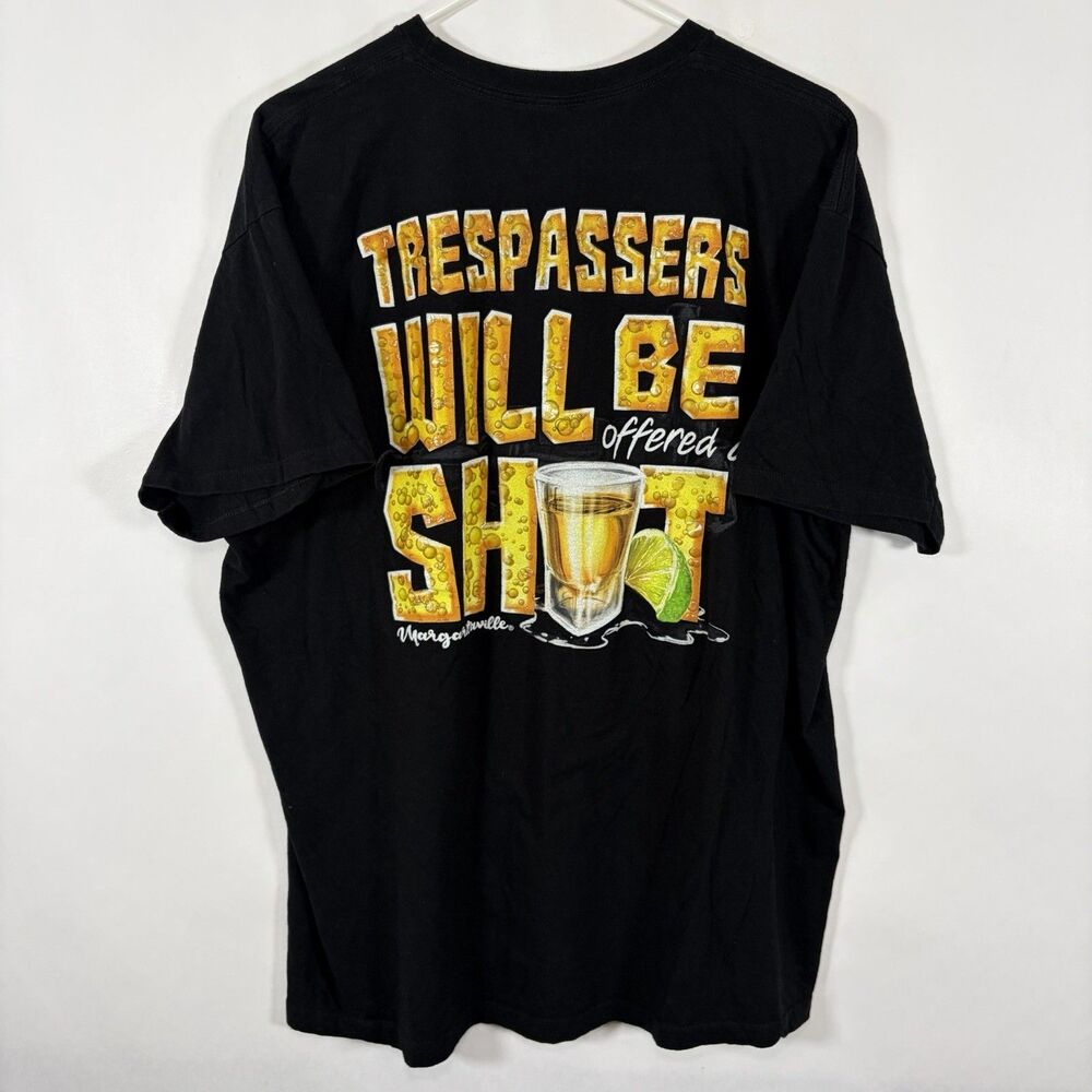 Margaritaville T Shirt Men XXL 2XL Black Double Sided Trespassers Offered A Shot